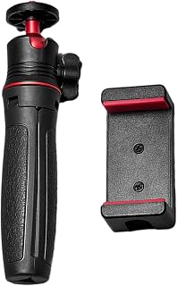 Trípode telescópico de mano con abrazadera para smartphone con base estable para video en interiores y exteriores, color negro, soporte de trípode para selfie