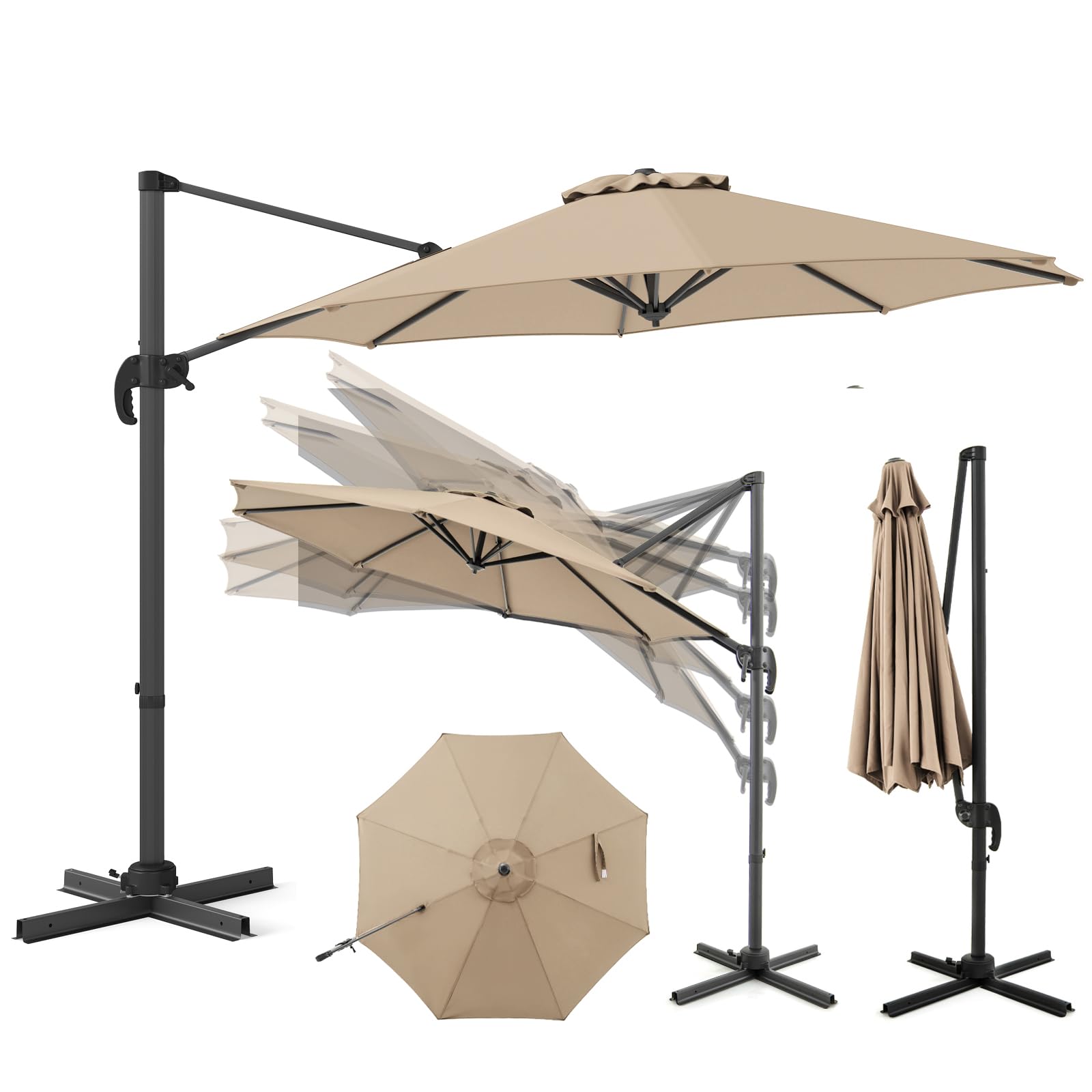 RELAX4LIFE Parasol Déporté 3x3M Rotatif à 360° (base croisée,Beige)
