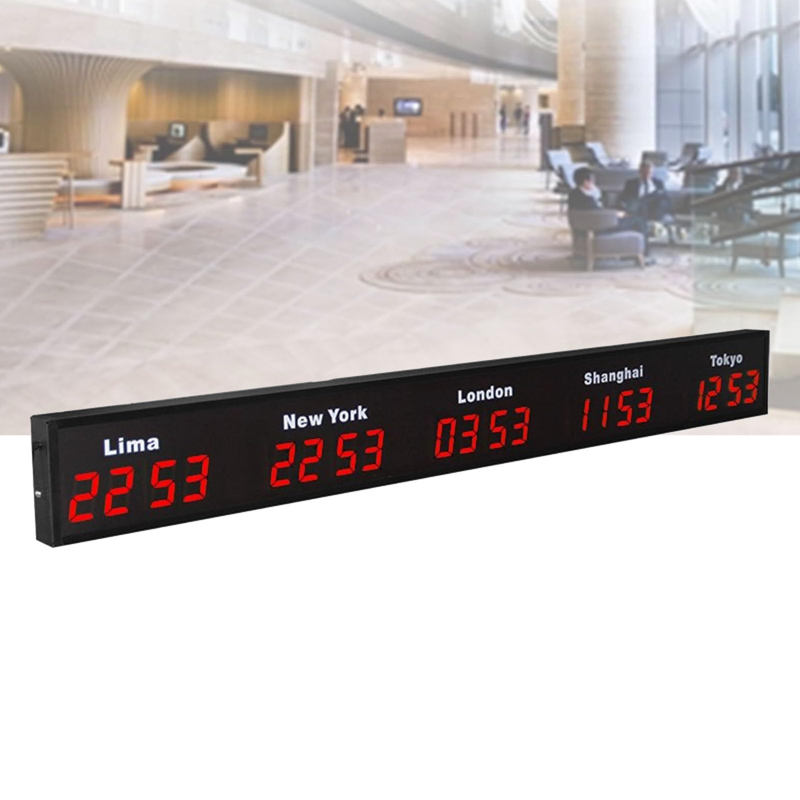 Horloge murale multi-fuseaux LED pour un hall d'hôtel connecté