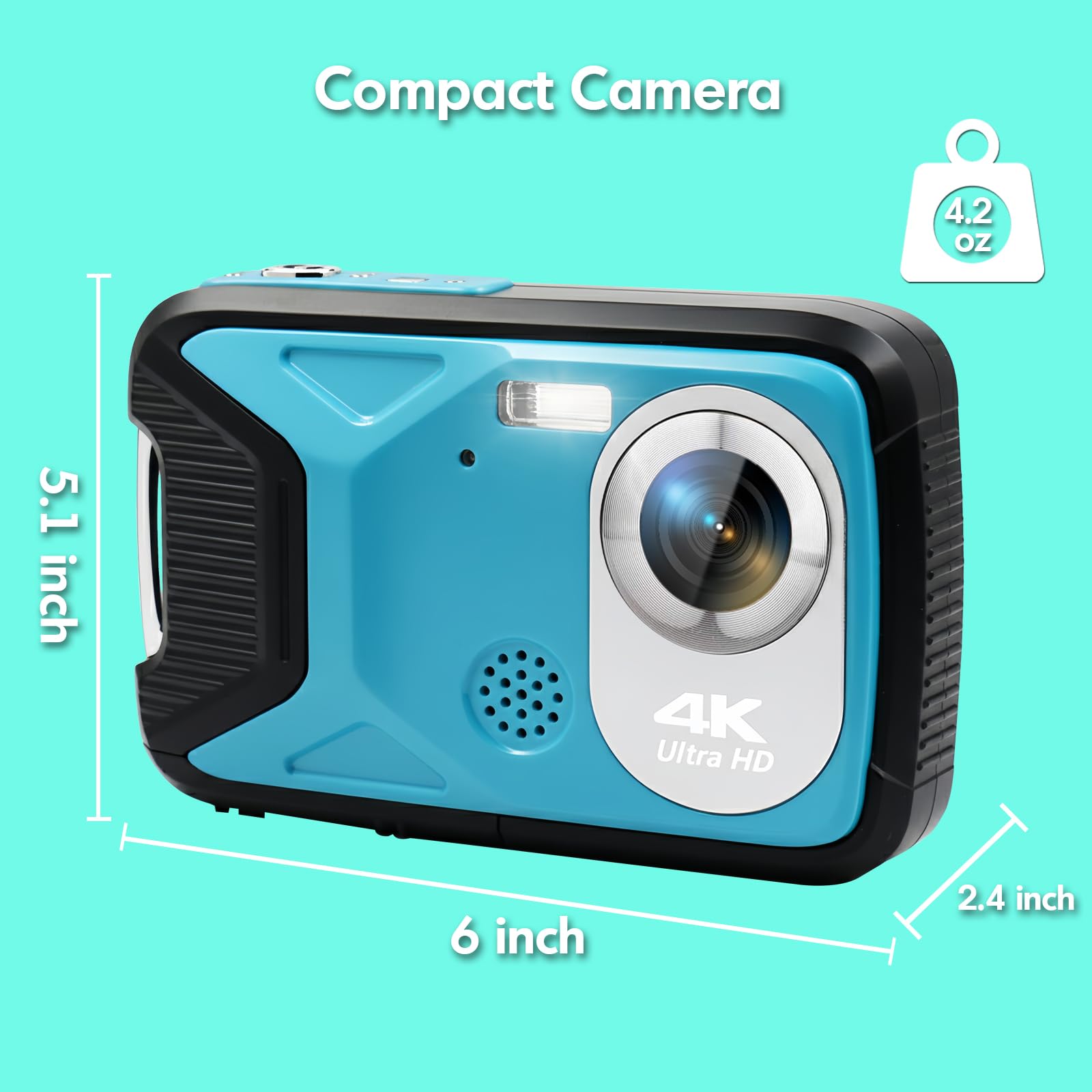 Cámara subacuática 4K de 17 pies impermeable para esnórquel, cámara digital de enfoque automático con tarjeta de 32 GB, luz de llenado de zoom de 18 aumentos, cámaras compactas