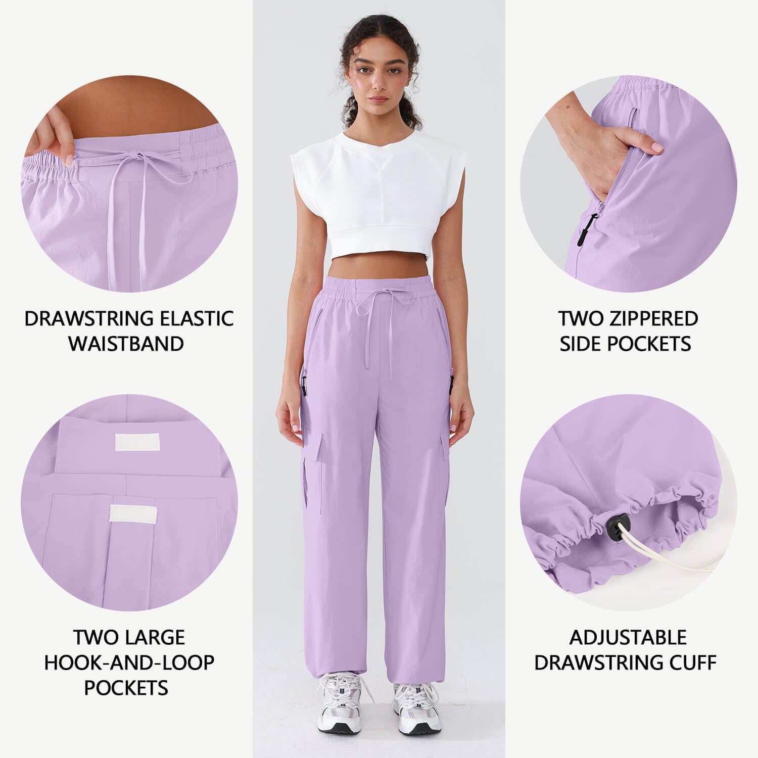 Hiking Pants Women Lightweight Cargo Pants Quick Dry Water Resistant Outdoor Travel Pants with Zipper Pockets - Image 4