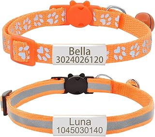 Senristar Personalisierte 2 Pack Reflektierende Katze Halsband, Benutzerdefinierte Breakaway Katze Halsbänder mit Namensschild und Glocke, Anti-Verlust Namensschild für Mädchen & Jungen product image