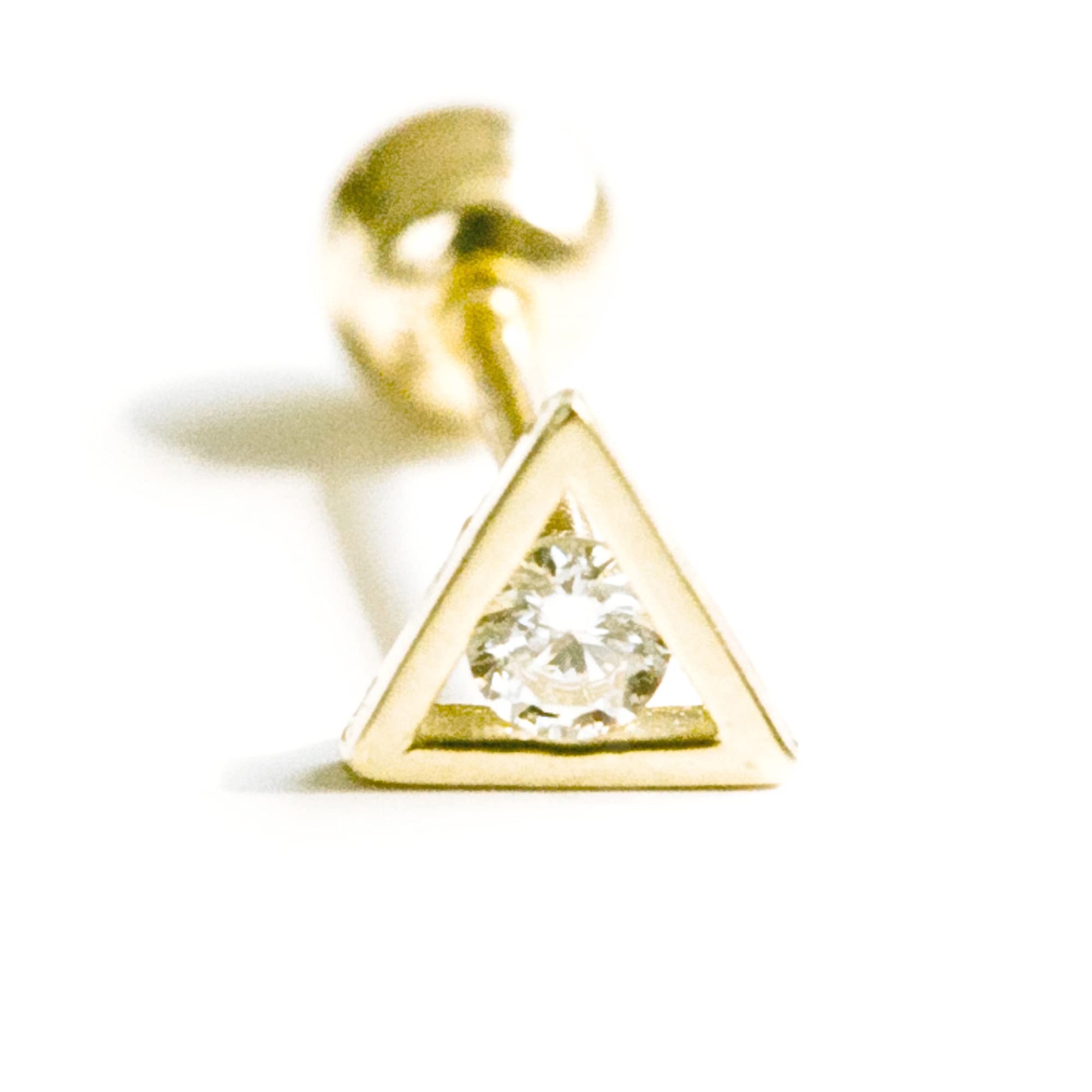 ONDAISY14K Solid Yellow Gold Jewelry Triangle Pyramid Ear Stud Post Barbell Earring Piercing For Women