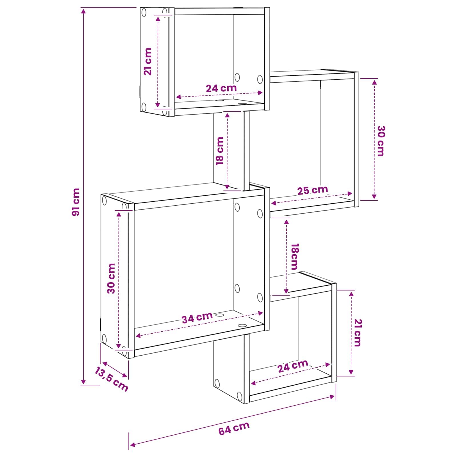 Wandwürfelregale Wandhalterung Weiß aus Holzwerkstoff 64 x 13,5 x 91,5 cm platzsparend und stabil mit viel Stauraum für Wohnzimmer Schlafzimmer Büro und Küche