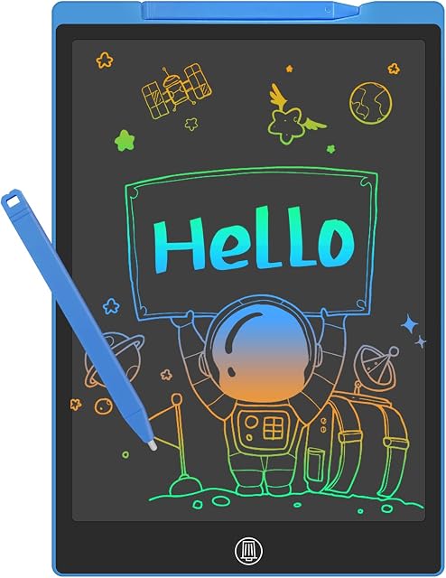 GUYUCOM LCD Writing Tablet 12 Inch, Doodle Pads for Kids, Big Size Colorful Bright Lines Drawing Tablet for Kids, Great Learning Toys and Gifts for Boys Girls (Blue)
