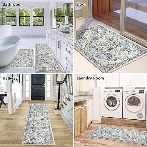 Ileading Kitchen Anti Fatigue Mat Set Of 2 Non Skid Waterproof Cushioned Kitchen Floor Mat Vintage Comfort Standing Desk Office Mat Farmhouse Kitchen Runner Mat For Laundry Blue #TOP3
