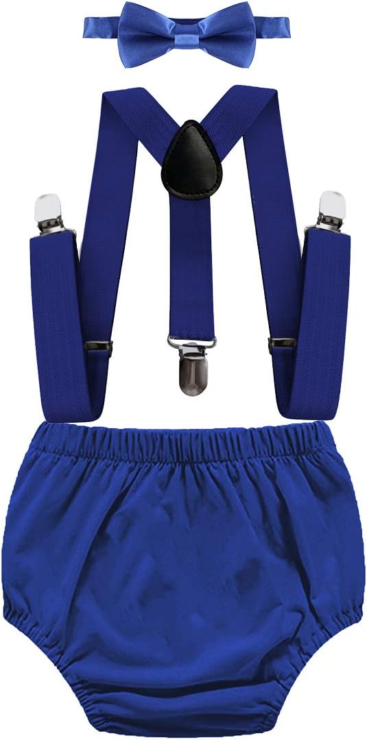 MYRISAMInfant Baby Boys 1st 2nd Birthday Cake Smash Outfits for Photo Props Baby Shower Costume Bloomers Suspender Bow Tie