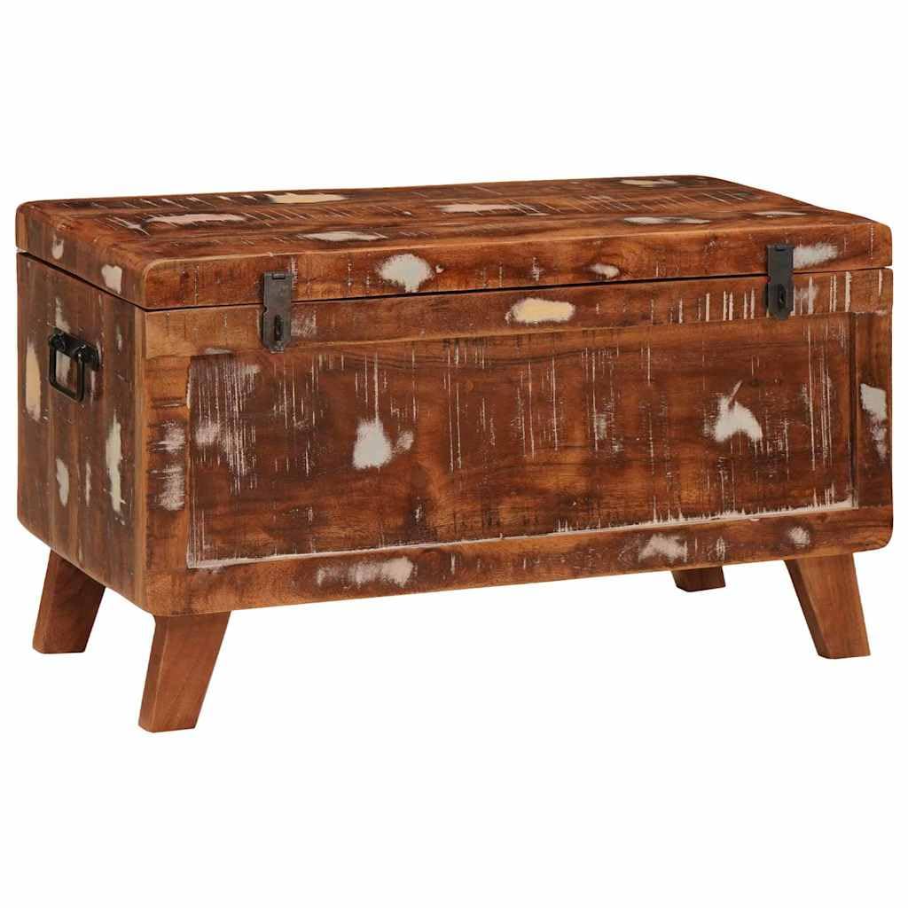 Baúl de almacenamiento de madera maciza recuperada, caja rectangular de madera con 2 cerraduras para el salón, gran caja de almacenamiento como banco o baúl de asiento, 70 x 35 x 40 cm
