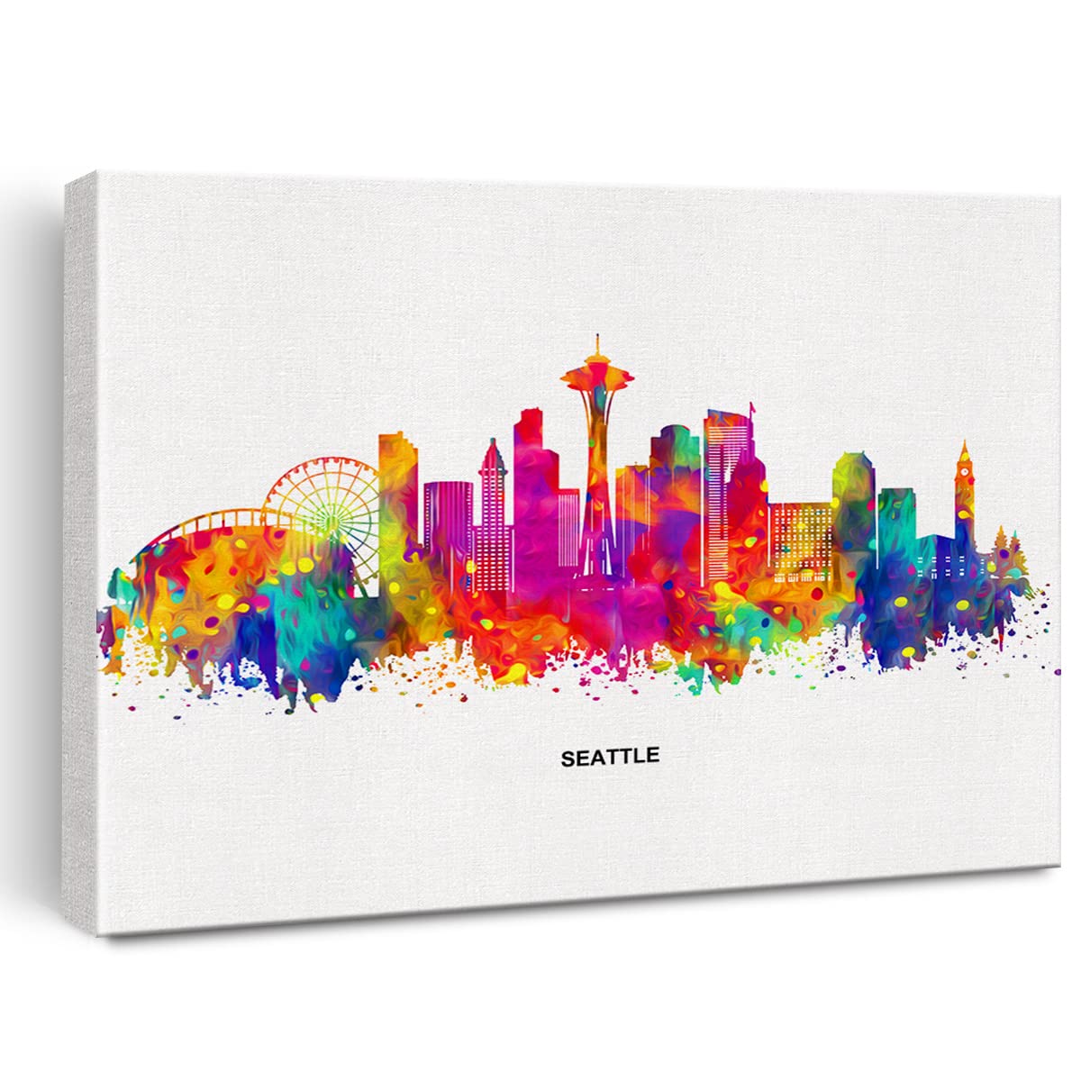 Cityscape Art Canvas Wall Art Modern Abstract Colorful Seattle Skyline Canvas Print Seattle Washington Painting Office Home Wall Decor Framed Gift 12x15 Inch