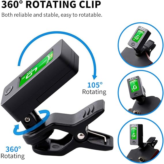 JOYO Guitar Tuner and Capo Set Clip On Chromatic Guitar Tuner with LCD Display & Premium Guitar Capo & Picks Fast Accurate Tuning for Acoustic Electric Guitar, Bass, Ukulele, Violin (JTCP-01)