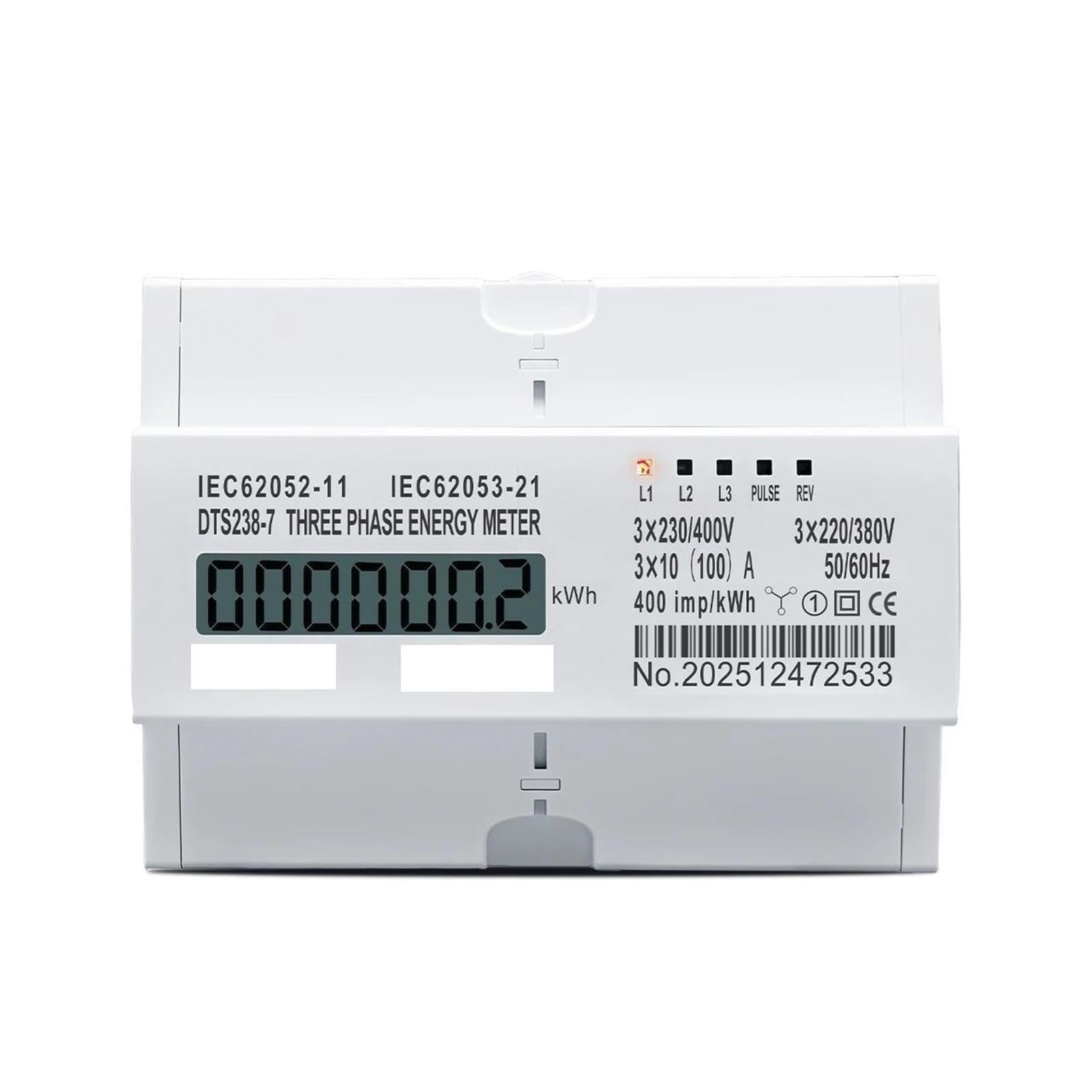 10(100) A 3 * 220V/380V 3 * 120V/207V 50Hz 60Hz trifásico carril DIN KWH vatios hora medidor de energía de carril DIN LCD(3X230V 100A)