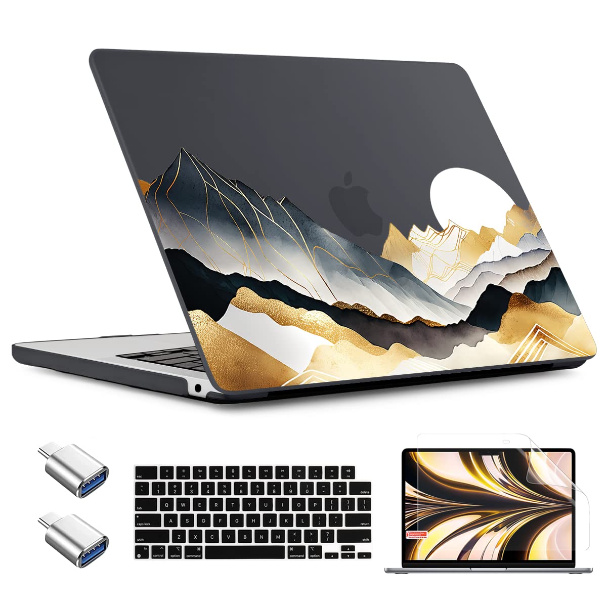 CAMPLALA for MacBook Air 15 inch Case 2023 Newly Release Model A2941 with M2 Chip, Hard Shell Cover & Keyboard Cover & Screen Protector & OTG Adapter for MacBook Air 15.3", Landscape