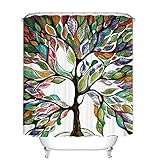 Fangkun Adjustable Colorful Tree Design Shower Curtain - Polyester Fabric Bath Curtains Decor Set -