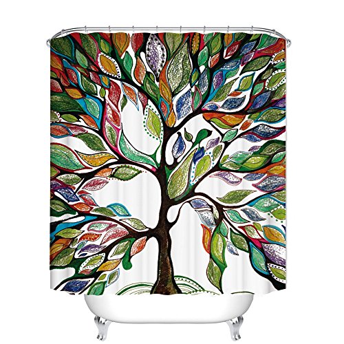 Fangkun Adjustable Colorful Tree Design Shower Curtain - Polyester Fabric Bath Curtains Decor Set - 12Pcs Shower Hooks - 72 X 72 Inches #TOP11