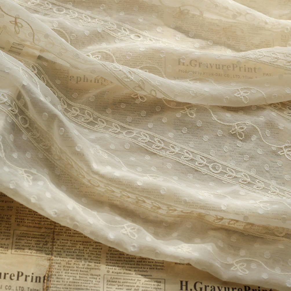 150 cm breit 100 cm lang beige Blumenblatt Bestickt halbdurchsichtiger Chiffon-Stoff Meterware Chiffon-Stoff für Stoff DIY Schal Basteln