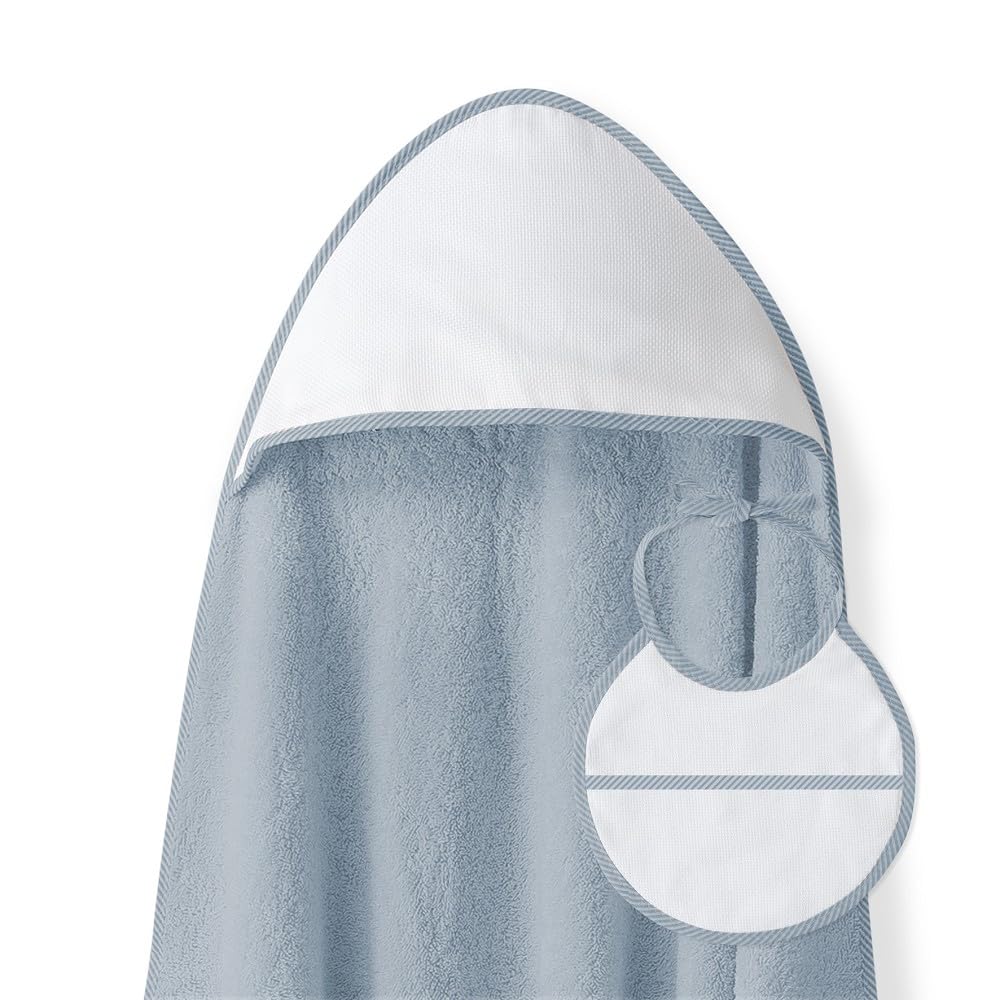 Interbaby - Capa de Baño Bebe Petroleo + Babero | Toalla Bebe con Capucha 100% Algodón, 100x100cm, Unisex | Suave, Cómoda, Ideal Recién Nacidos, Bebes y Niños Pequeños | Diseño Punto de Cruz Liso