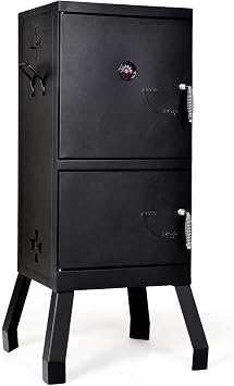Moccha Smoked Carbon Oven, Vertical Charcoal Smoker, Outdoors Barbeque, Iron Structure, Two Layers Design, with Chrome-Plated Nets, Charcoal Pots, Suitable for Lawn Picnic, Black