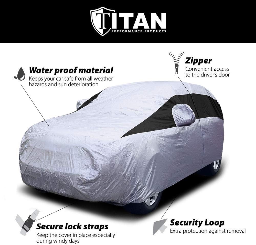 Titan Lightweight Poly 210T Car Cover for Mid-Size SUV 188-206". Waterproof, UV Protection, Scratch Resistant, Driver-Side Zippered Opening. Fits Explorer, Grand Cherokee and More.