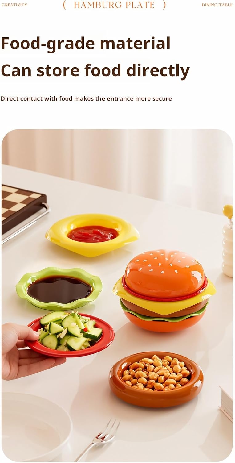 Burger Shaped Plate Set, 6-Piece Stackable Snack Plates, Creative Mini Serving Dishes for Desserts, Fruits, Sauces & Appetizers, Fun Kitchen Tableware