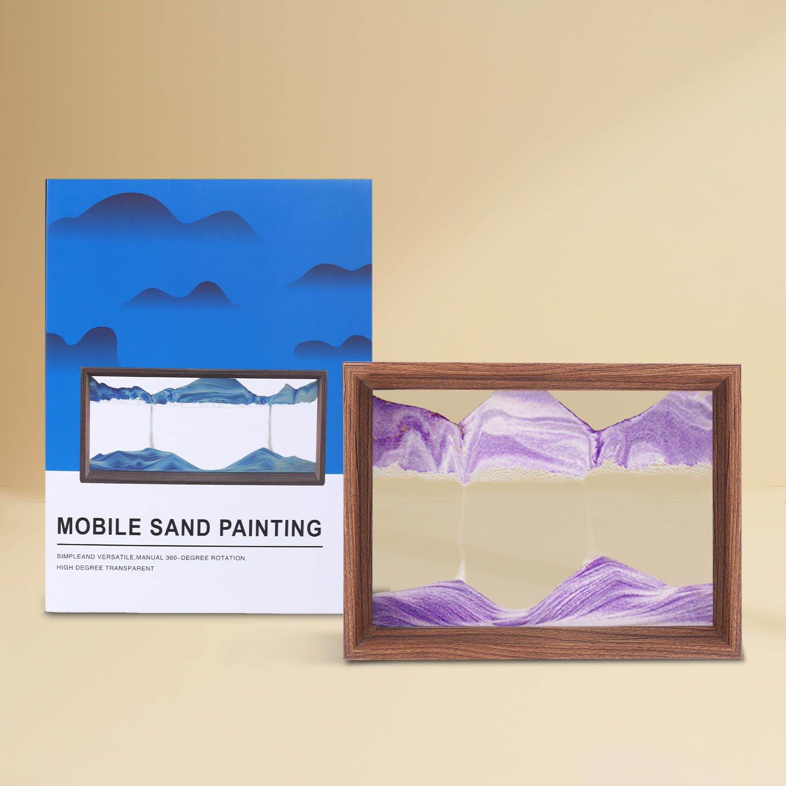 AzureLeap Pittura di Sabbia che Scorre Quadro 3D Sabbia Dinamica Paesaggio Marino, Decorazioni per Casa e Ufficio Giocattolo da Scrivania per Adulti Cornice in Legno [Viola-8"]