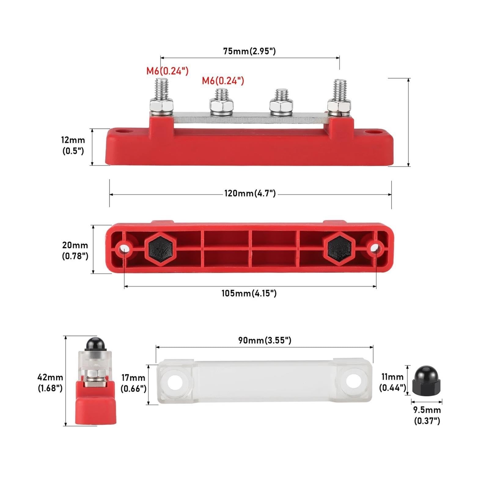 Bloc de distribution d'énergie marin 48V 150A 8x1/4 M6