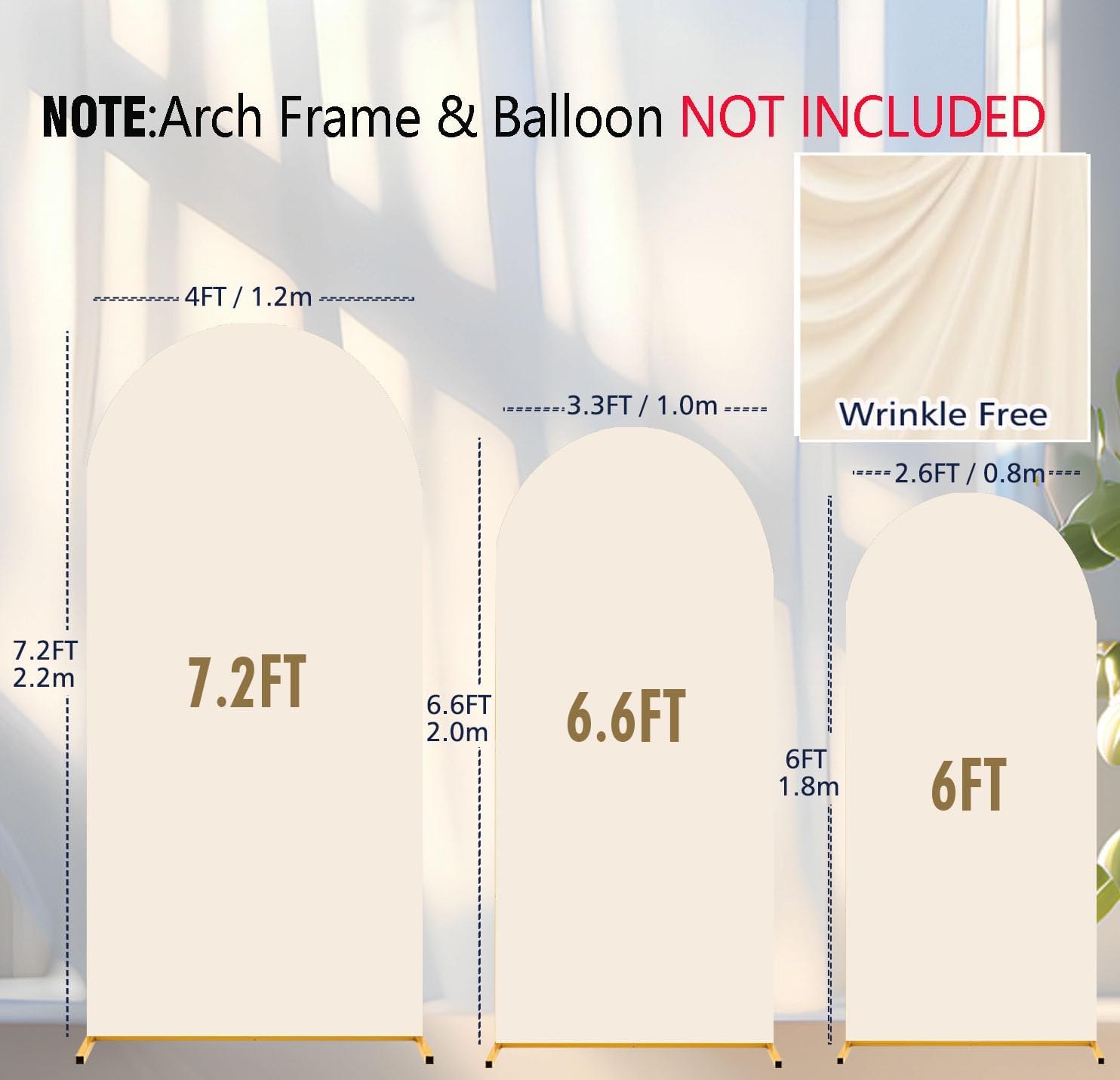 arch backdrop cover wedding spandex fitted arch covers,round top chiara baby bridal shower party birthday banquet (beige, 7.2ft+6.6ft+6ft) beige 7.2ft+6.6ft+6ft