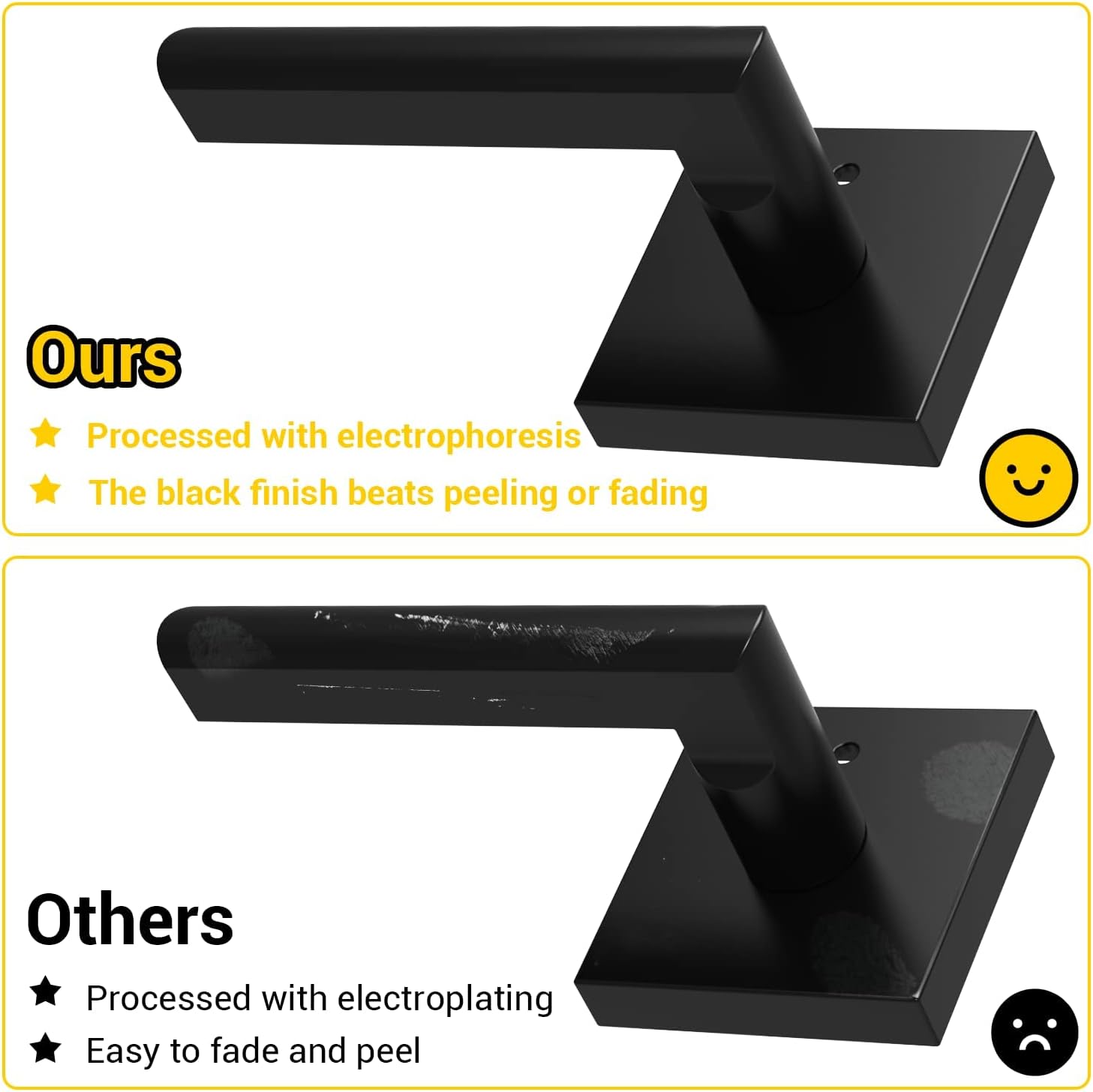 Ohuhu Door Handle Black Lever Lock 6 Pack Matte Interior Square Modern Knob - Heavy Duty Privacy Passage Closet Locking Set Contemporary Reversible Keyless Locksets for Bedroom Bathroom Satin Zinc
