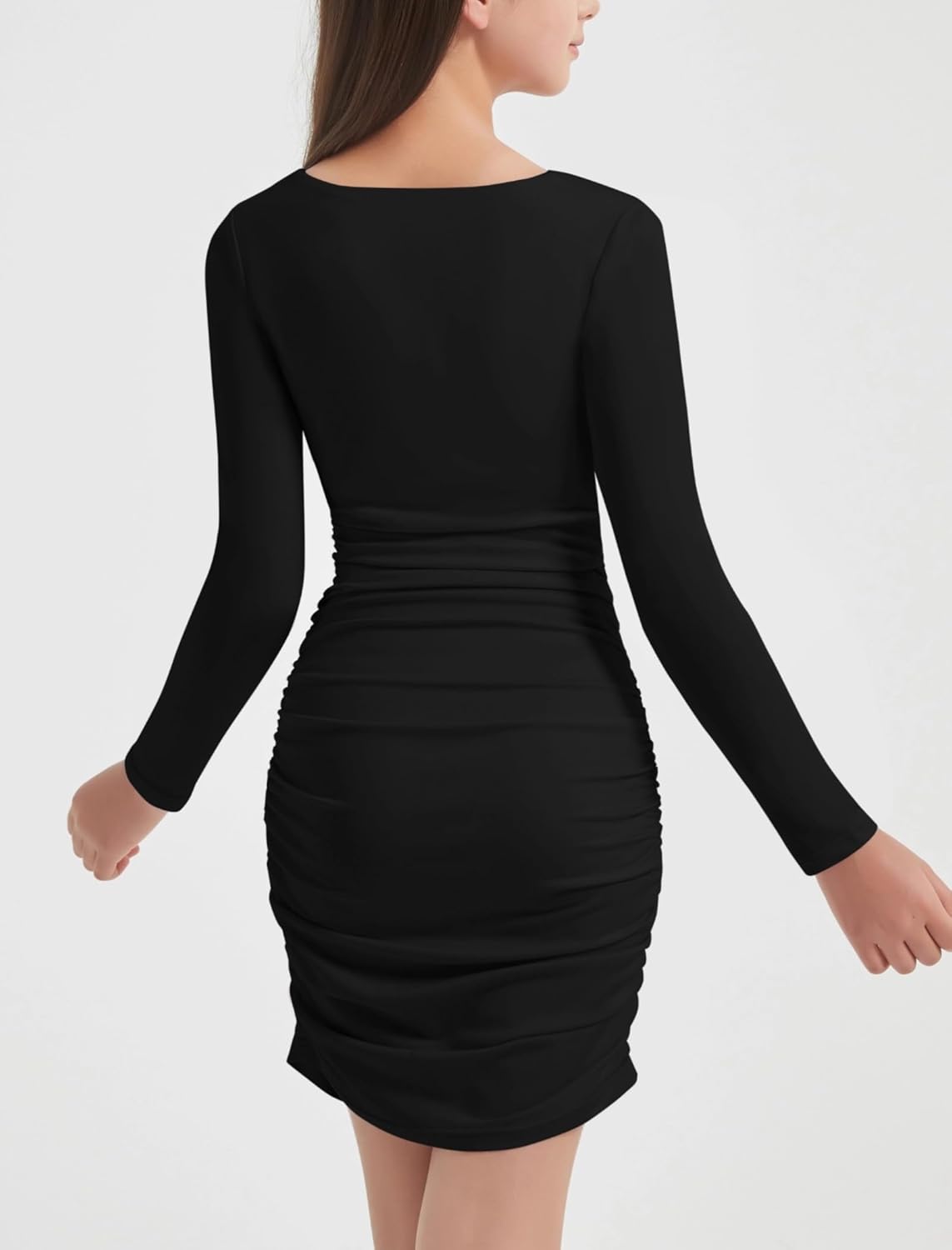 EXARUS Girls Ruched Bodycon Dress Double Lined Teen Tween Tight Short School Dance Homecoming Graduation Party Formal - Image 3