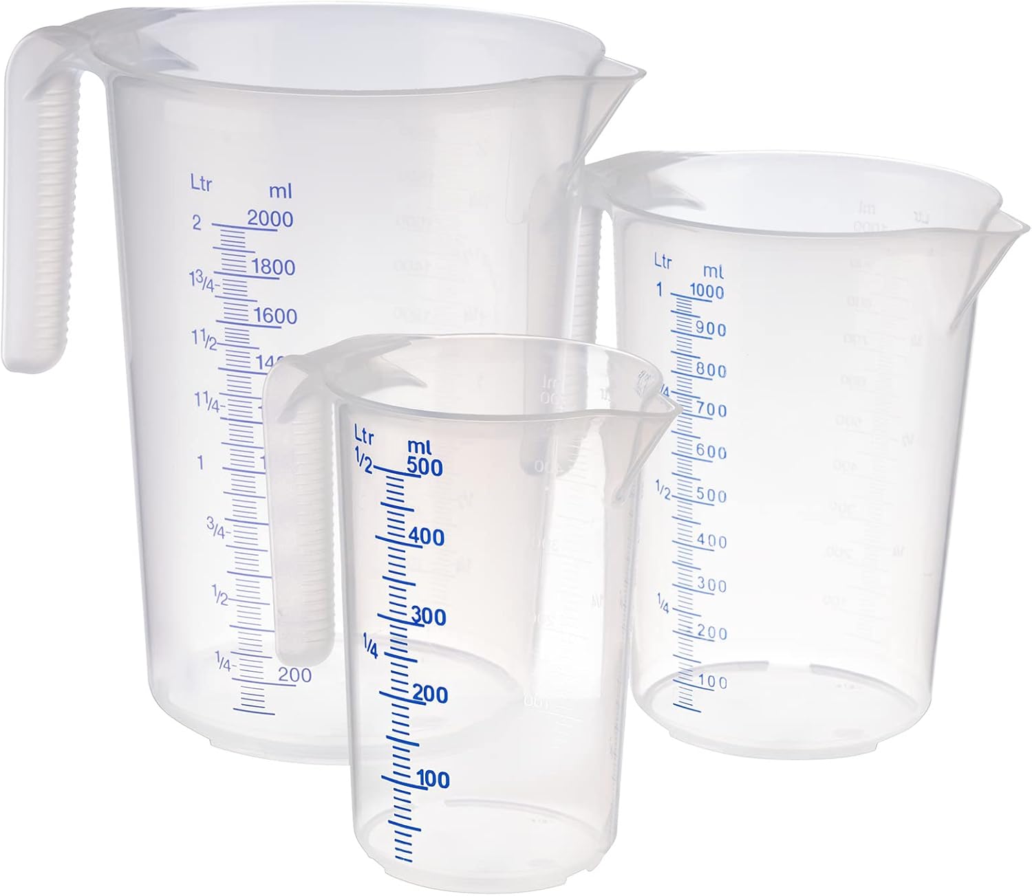 APS Measuring Jug 2 Litres, Diameter 15 x Height 20.5 cm, Plastic Cup with Embossed Scale Outside, Open Handle, L/ml Divisions, Dishwasher Safe