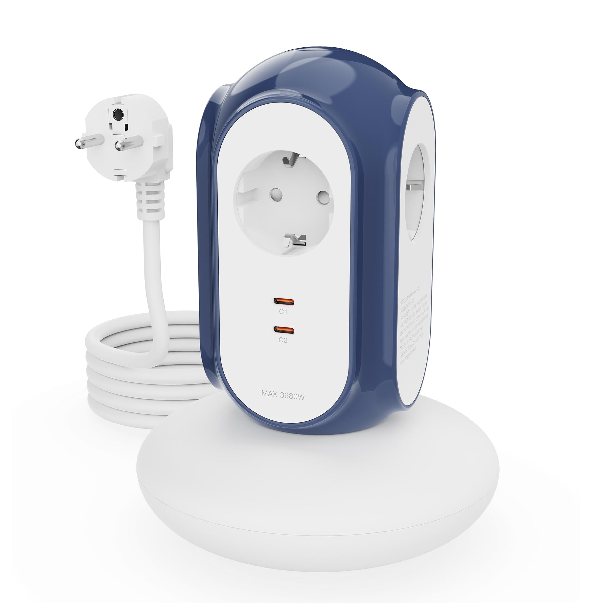MiaoLab Regleta Eléctrica en Torre con 3 Tomas AC y 2 USB-C (Carga Rápida 30W), 3680W/16A, Protección contra Sobretensiones 1420J, Cable de Extensión 2 m, Protección contra Sobreca (Verde Normandia) — view 10