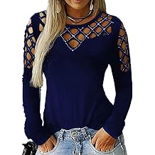 Memorose Womens Long Sleeve Shirts Sexy Rhinestone Cut Out Cold Shoulder Tops Casual Sparkle Blouse