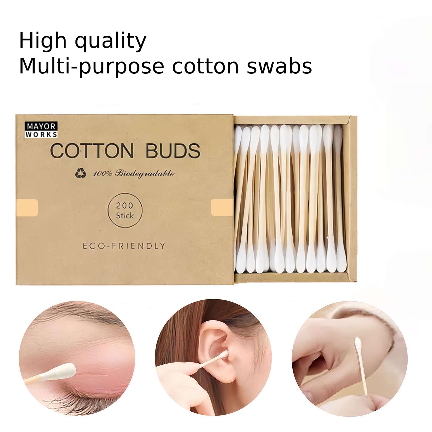 Cotton Buds cotton swabs for ears wooden sticks cotton swabs for makeup removal travel size eco-friendly organic cotton swabs biodegradable cotton swabs for face round tip