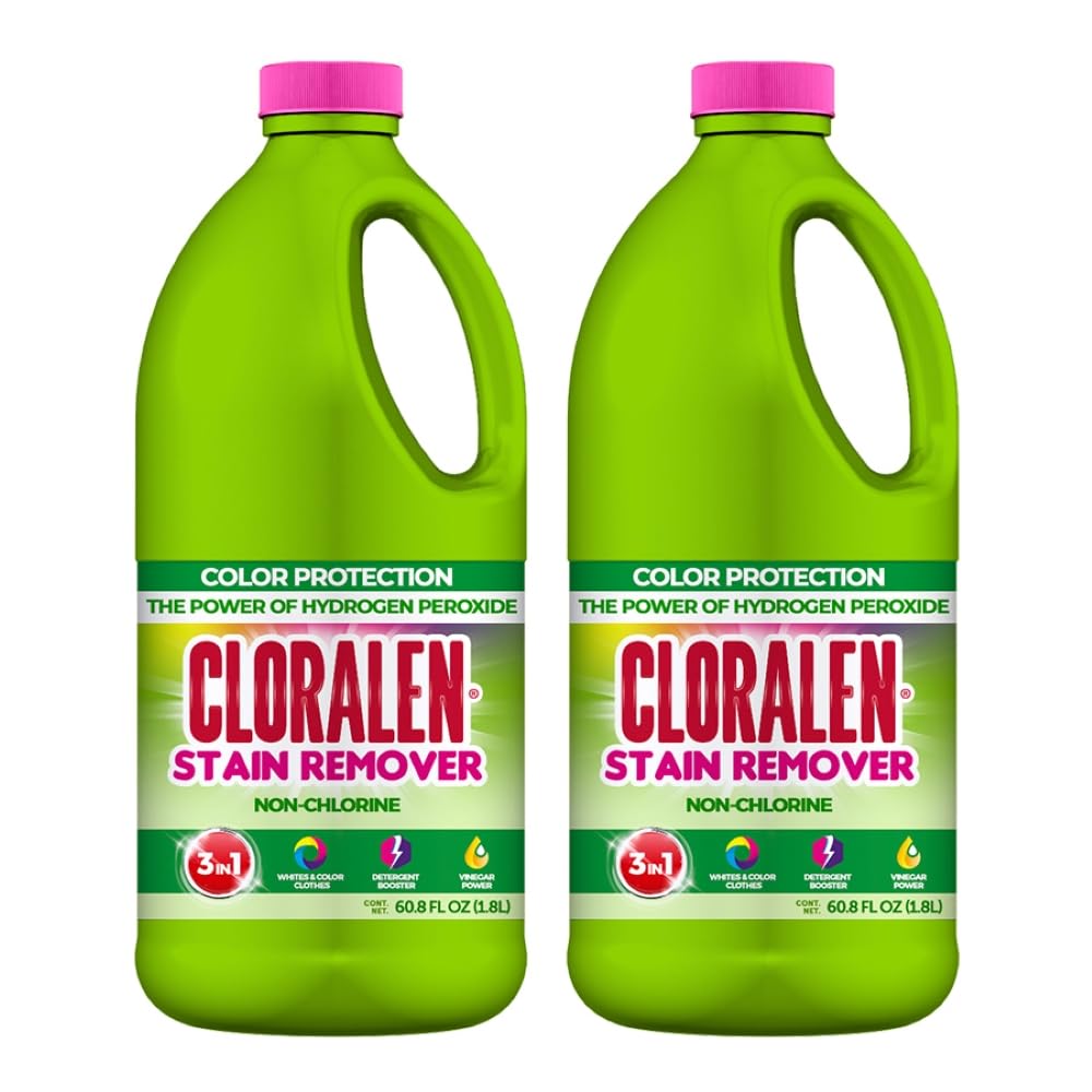 Cloralen Liquid Laundry Stain Remover Detergent Booster - (2 Pack) 60.8 fl oz - Non-Chlorine Vinegar Formula - Laundry Booster for Color &amp; White Clothing