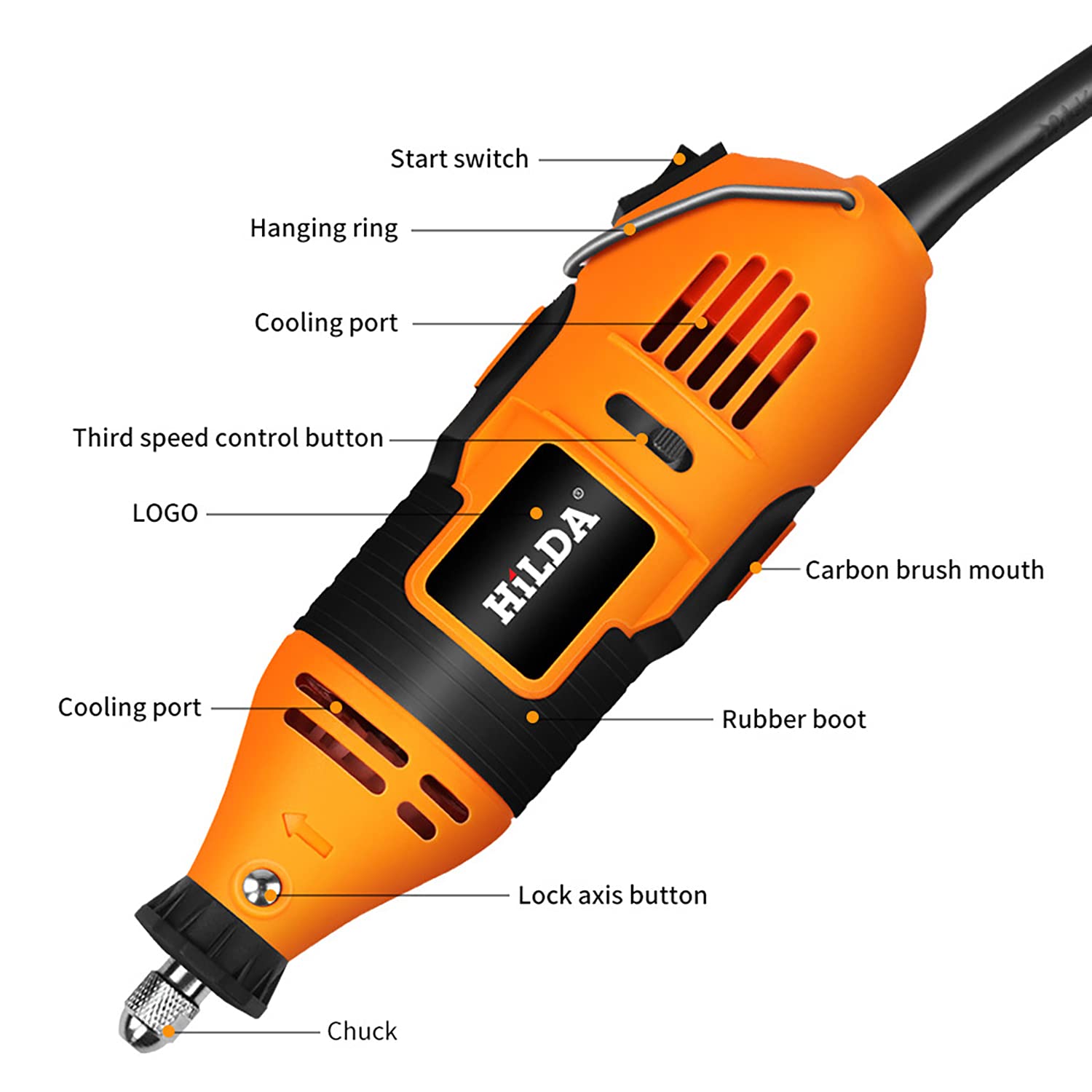 Mini Amoladora Eléctrica Multiherramienta Eje Flexible Velocidad Variable Drill Taladro Herramienta Rotativa para Grabar, Cortar, Lijar, Pulir, Taladrar