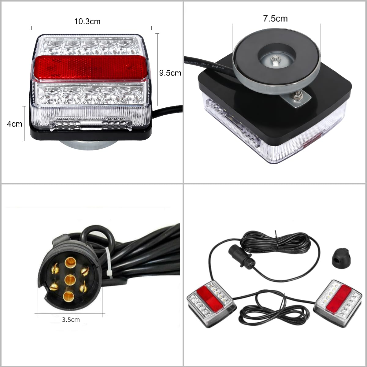Uten Luci Posteriori per Rimorchio LED, 2 Pezzi Luci posteriori a LED 12V, Impermeabile Universale, Magnetico Luci Posteriori Con Cavo da 7,5 m e Spina 7 Poli, Per Camion/RV/Trattore/Rimorchio