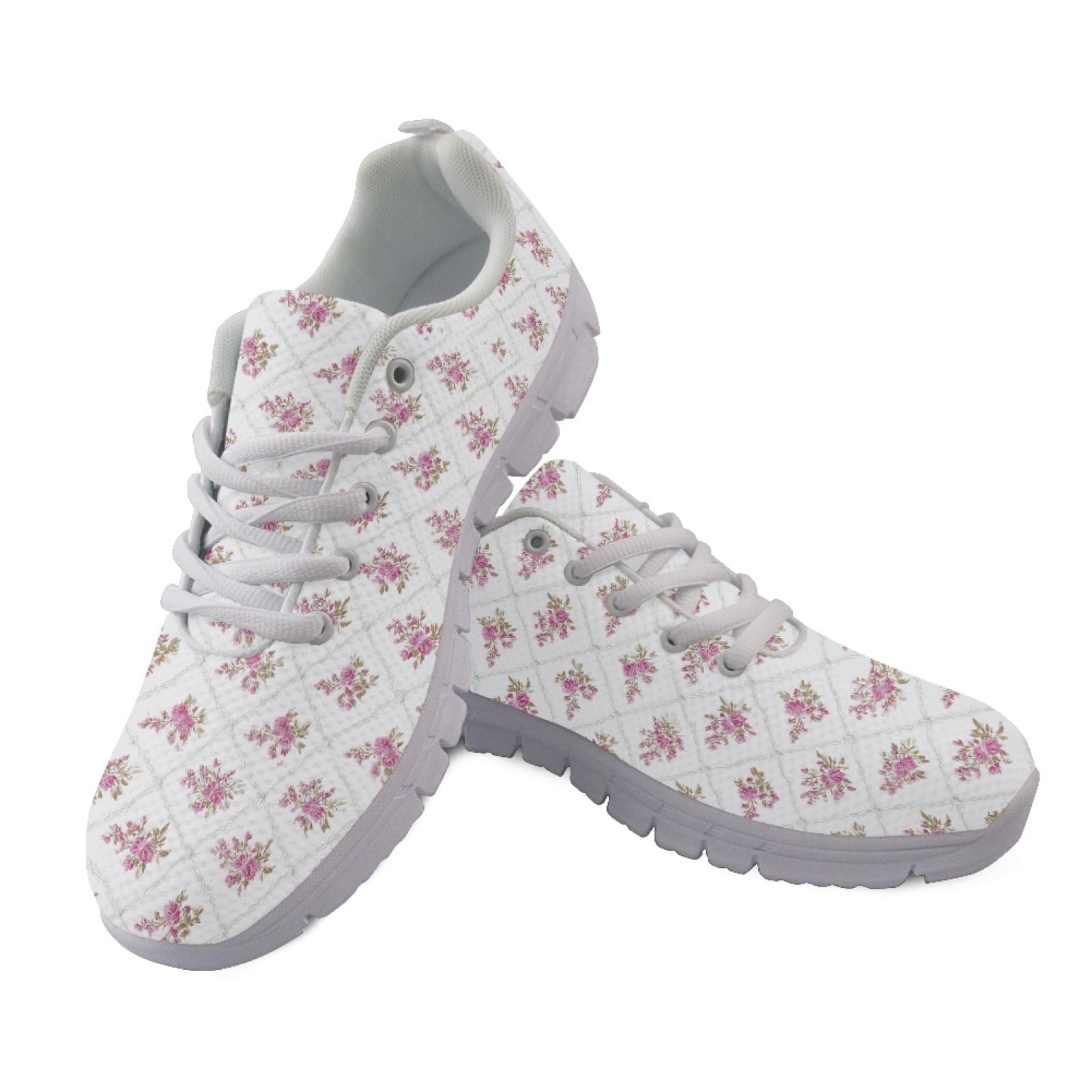 Breathable Mesh Low Top Lace Up Running Sneakers Floral Print Womens Daily Wear Casual At…