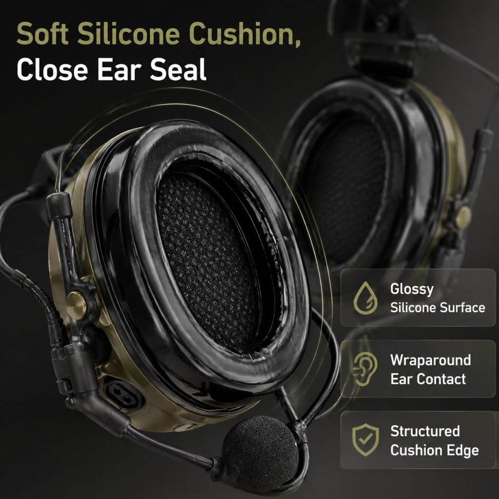 Auriculares Tácticos De Silicona, C3 Doble Canal con Montaje En Riel ARC, Reducción Ruido, Captación Sonido, Protección Táctica For Los Oídos