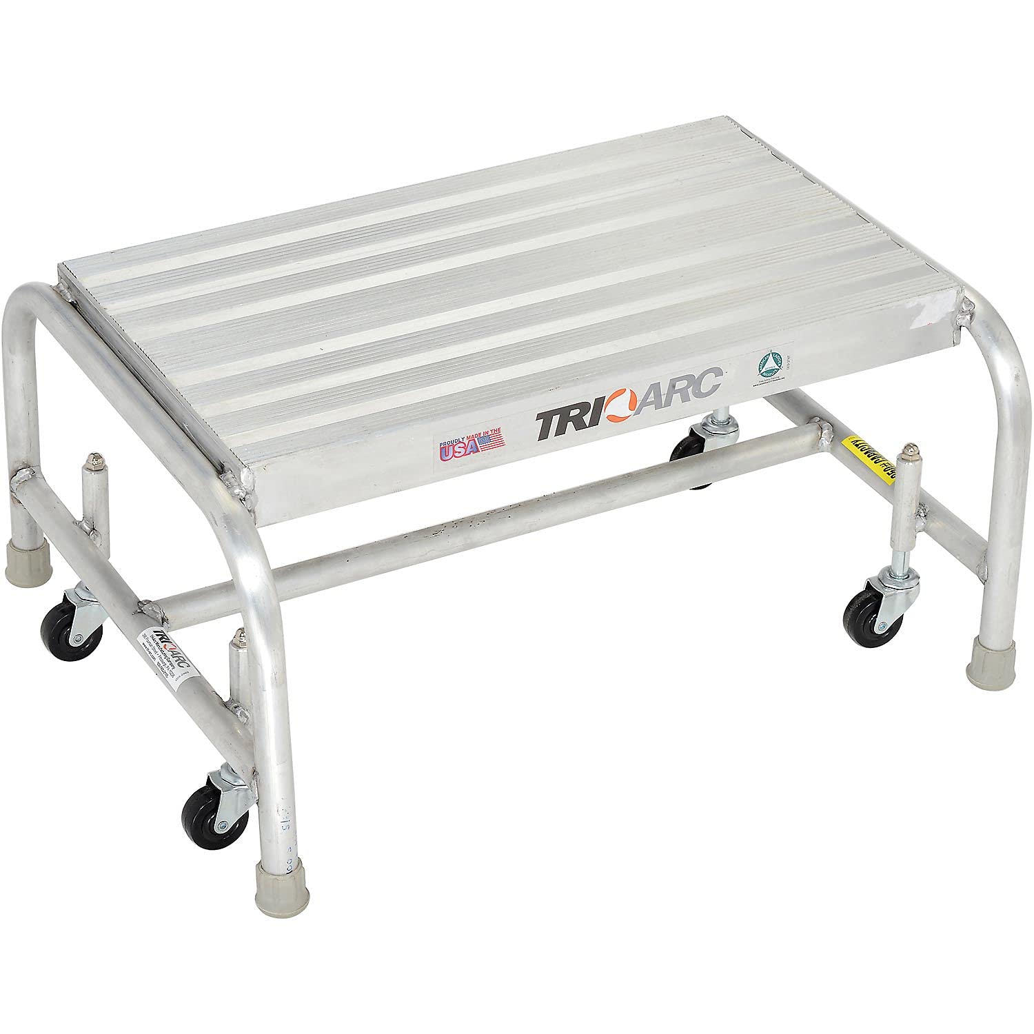 Tri-Arc 1-Step Mobile Aluminum Step Stool with Ribbed Top Step by Tri Arc – 24-Inch Wide, Aluminum, Gray, Model WLAR001244
