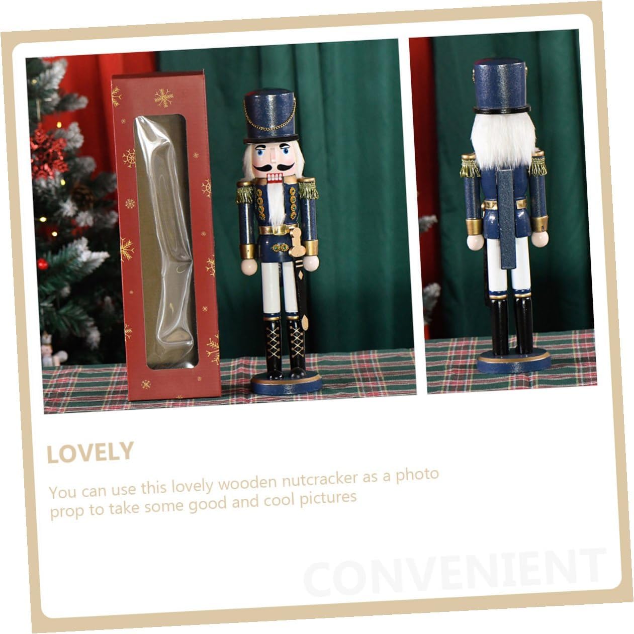 Wood Nutcracker Figurine Soldier 38cm Blue and White Wooden Christmas Nutcracker Ornament Festive Tabletop Decoration for Holiday Seasonal Décor