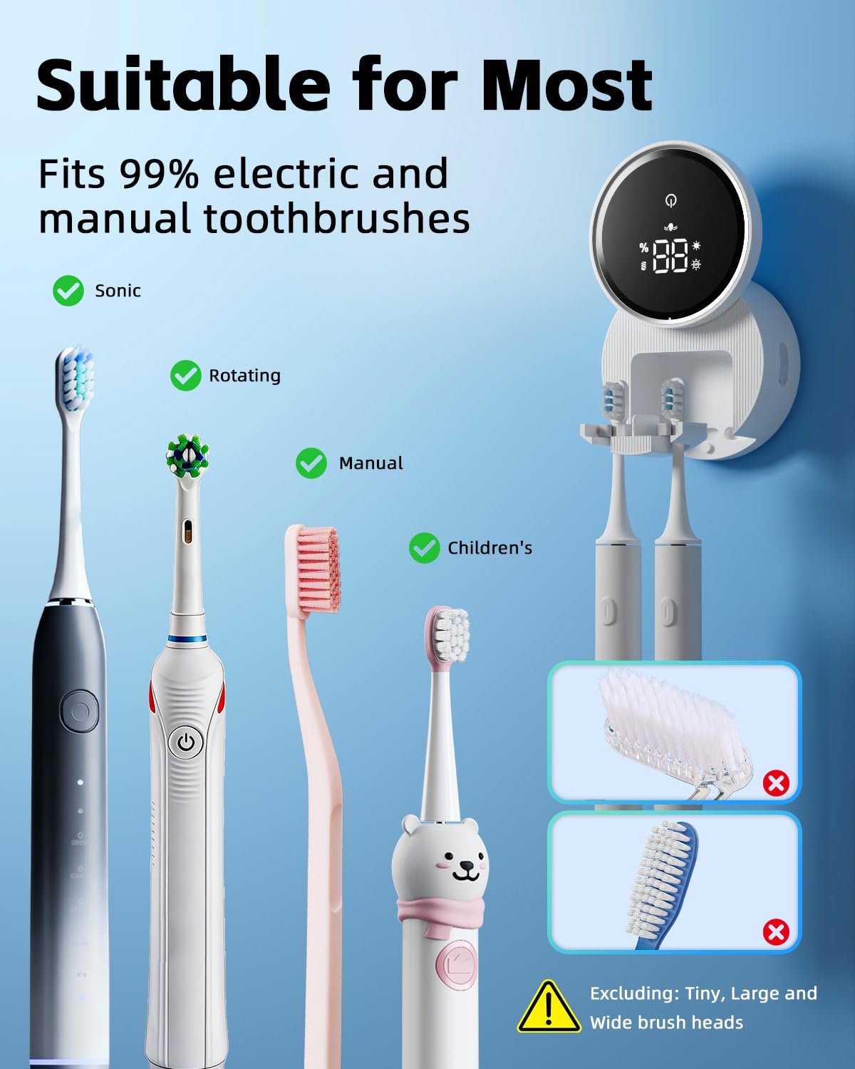 UV Toothbrush Sanitizer and Holder, WONICO Smart Tooth Brush Holders for Bathroom, Toothbrush Wall-Mounted Cleaner Organizer with Auto-Inductive Cover Fits Electric, Manual Toothbrushes for Home Product Image 6