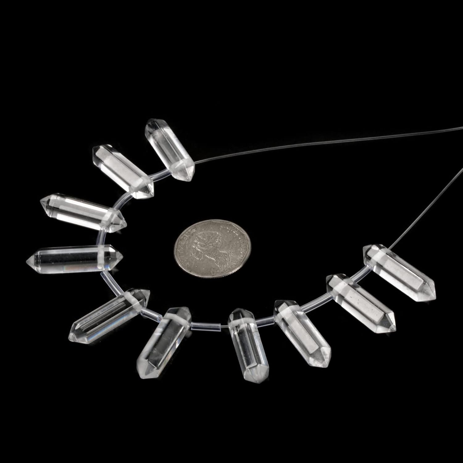 Clear Quartz 32mm Natural Gemstone Hexagonal Wand Jewelry Making Crystal Pointed Chakra Reiki Healing Beads 2mm Hole Drilled(Pack of 10) - Image 3