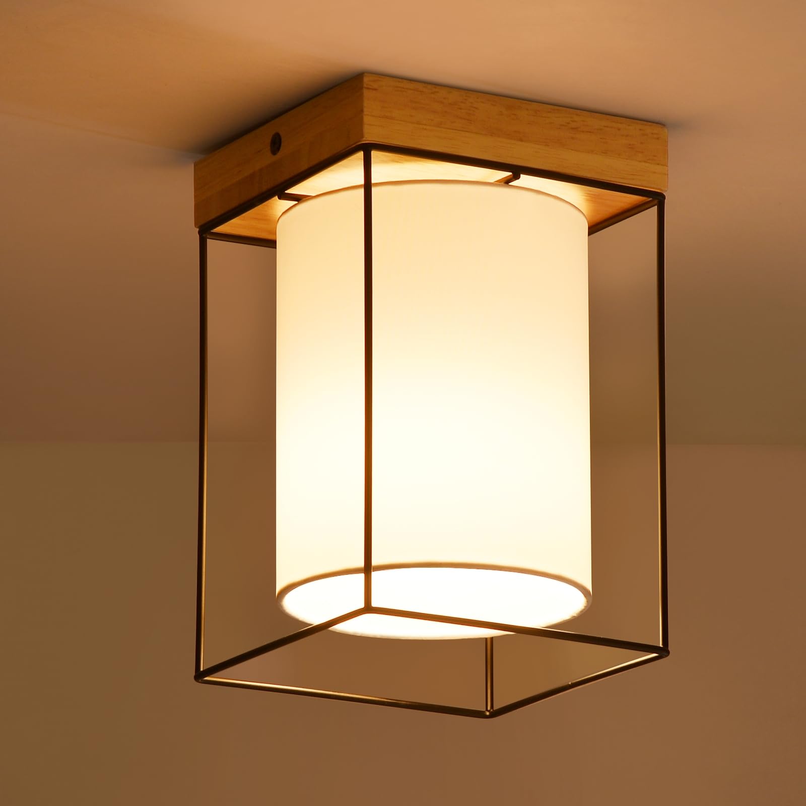 CBJKTX Lámpara de techo dormitorio madera - Lámpara de techo vintage E14 lámpara de cocina con pantalla de tela foco de techo para salón habitación infantil comedor pasillo (sin bombilla) (1 llamas)