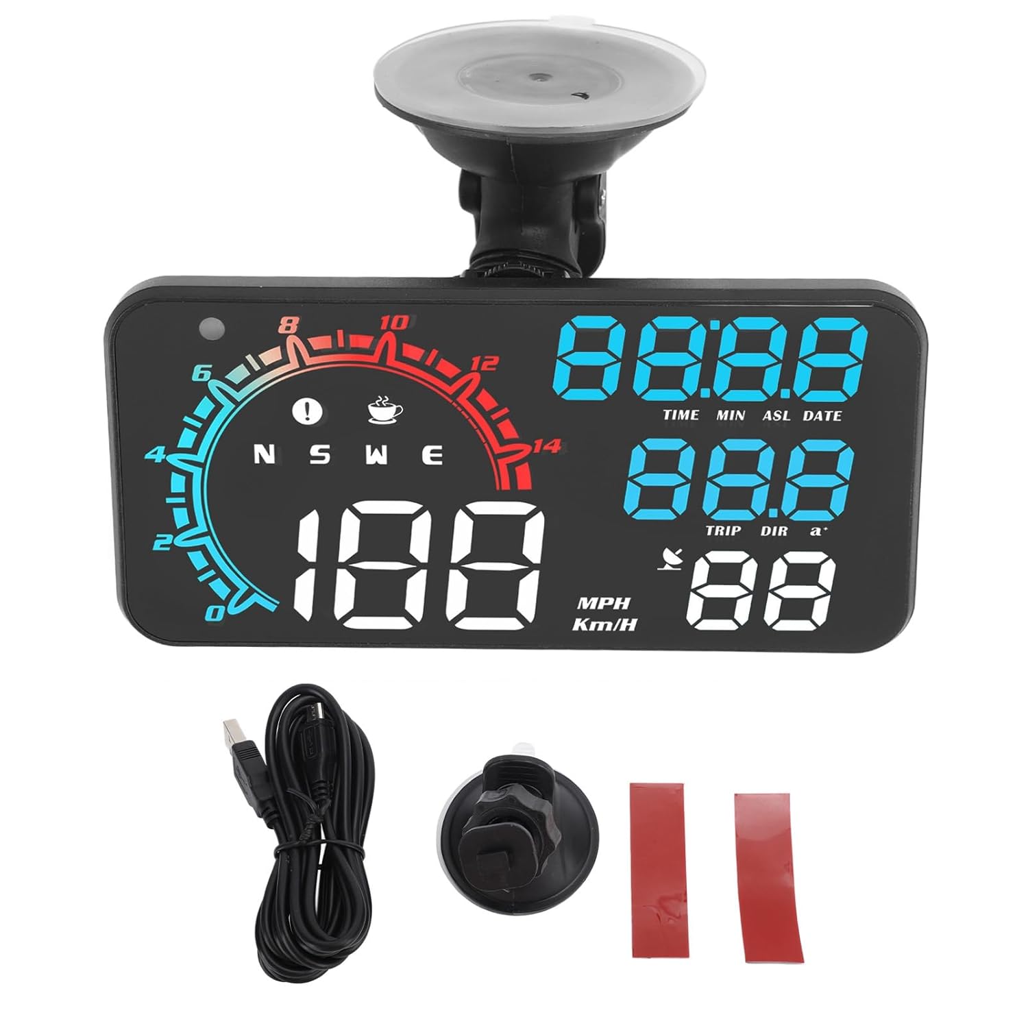 Universal Car GPS Speedometer HUD with Speed Alarm and Fatigue Driving Reminder, Blue White HD Screen for Speed Altitude Mileage and Direction, Rugged Durable LED Digital (Color)