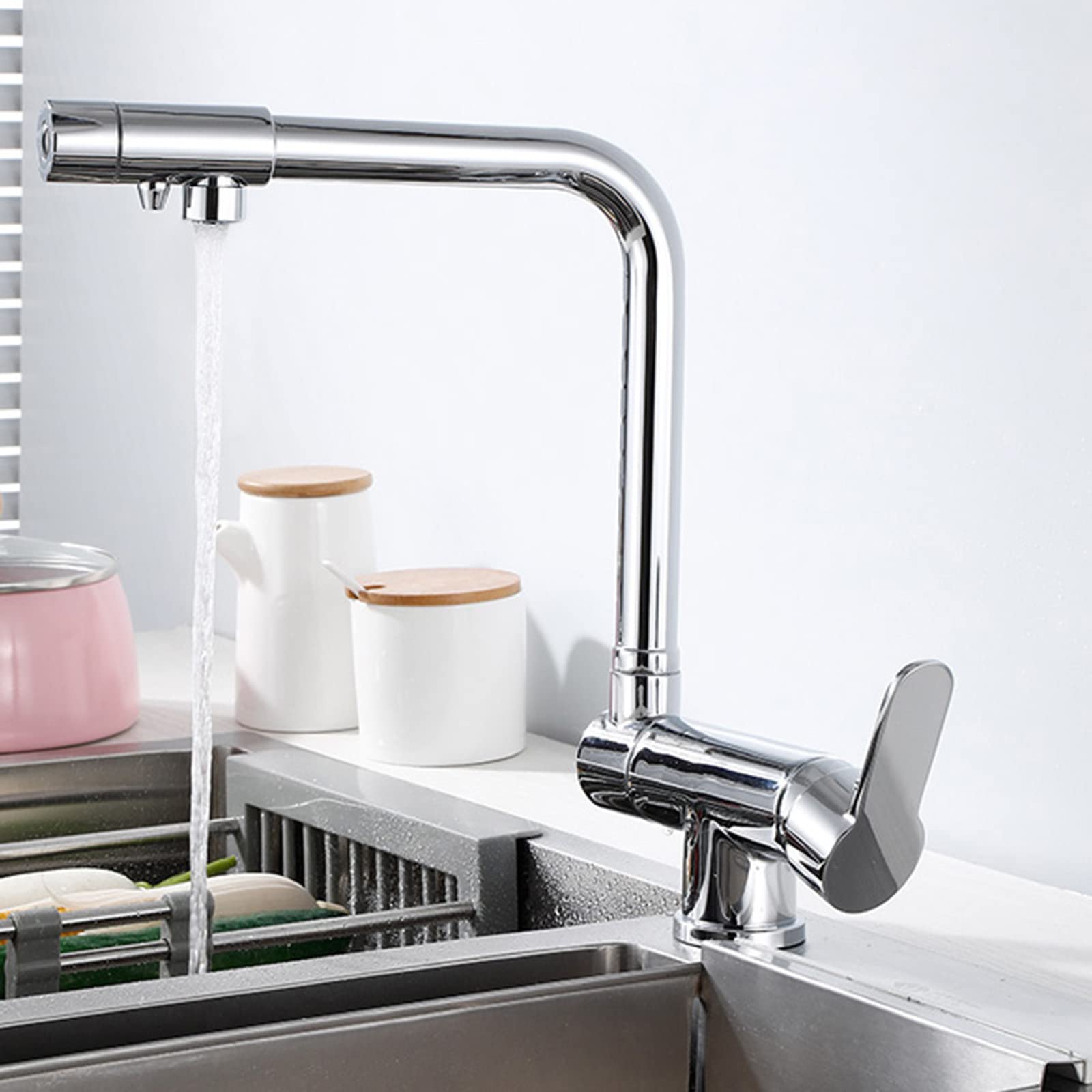 ZBBDFAZD Kitchen Tap 3 Way Folding Brass Purified Water Hot and Cold Water Swivel Multifunction Kitchen Sink Mixer Taps Chrome-Single Mode