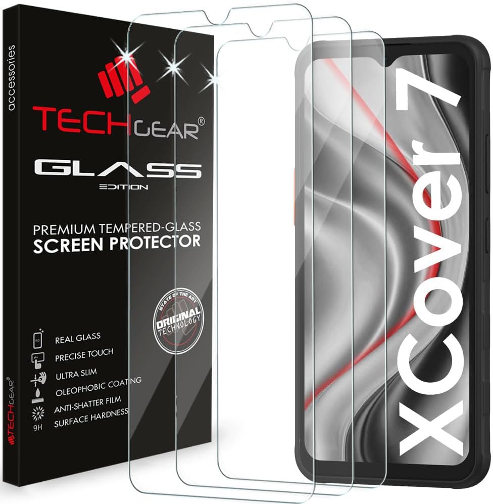 TECHGEAR 3 Pack GLASS for Samsung Galaxy XCover 7 / XCover 7 Pro Screen Protector, Glass Screen Protectors Covers [2.5D Round Edge] [9H Hardness] [Crystal Clarity] [Scratch-Resistant] [No-Bubble]