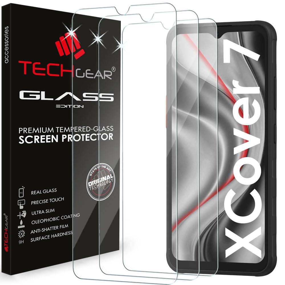 TECHGEAR 3 Pack GLASS for Samsung Galaxy XCover 7 / XCover 7 Pro Screen Protector, Glass Screen Protectors Covers [2.5D Round Edge] [9H Hardness] [Crystal Clarity] [Scratch-Resistant] [No-Bubble]