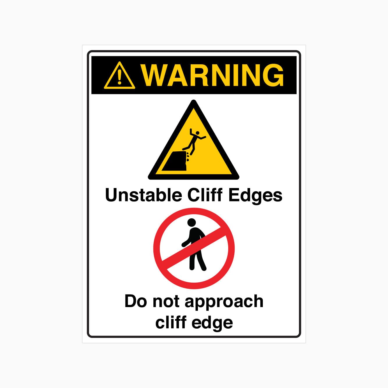 UNSTABLE CLIFF EDGES - DO NOT APPROACH CLIFF EDGE Sign, 12x8 Metal Tin Sign, cliff safety warning for scenic areas.