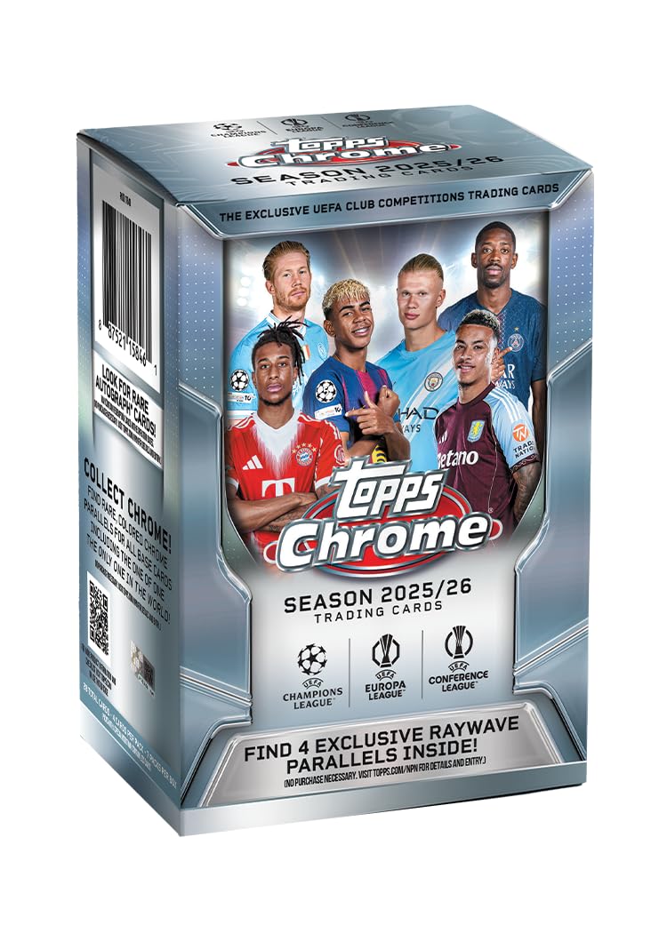 Topps Chrome® UEFA Club Competitions 2025-26 - Value Box (contiene 7 confezioni per scatola, 4 carte per confezione)