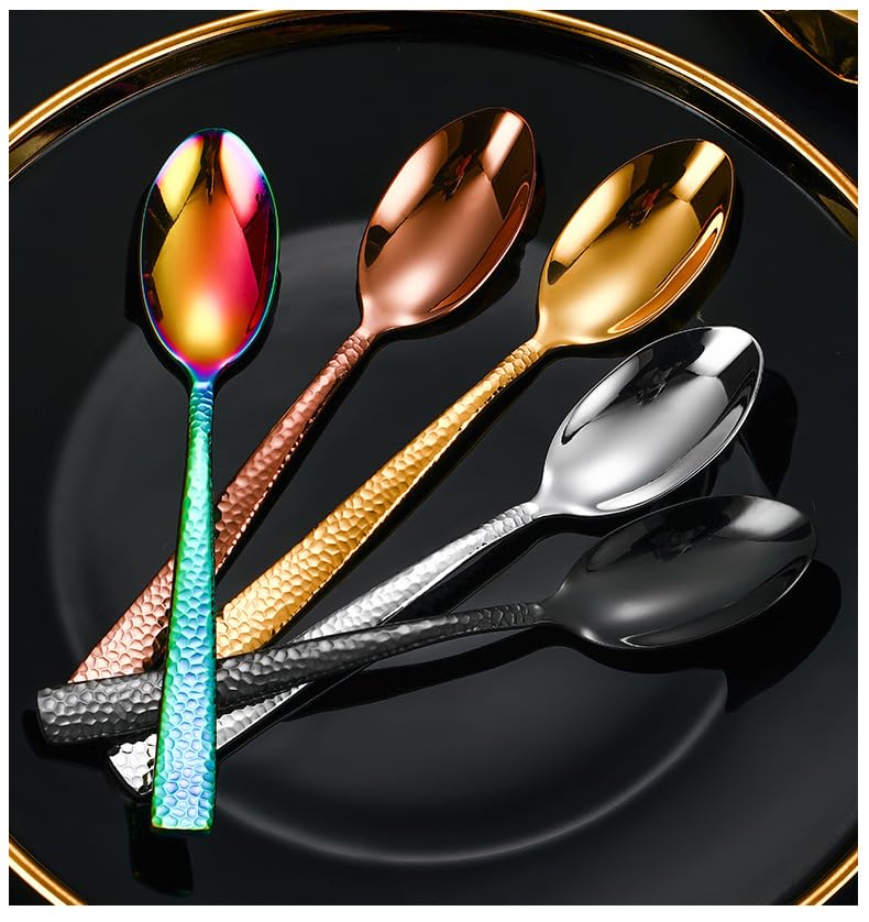 Ce Service de Couverts, composé de 4, 16, 24, 32, 40 ou 48 pièces en Acier Inoxydable 304, Comprend des Couteaux à Steak, des fourchettes, des cuillères et des cuillères à Dessert avec Manch