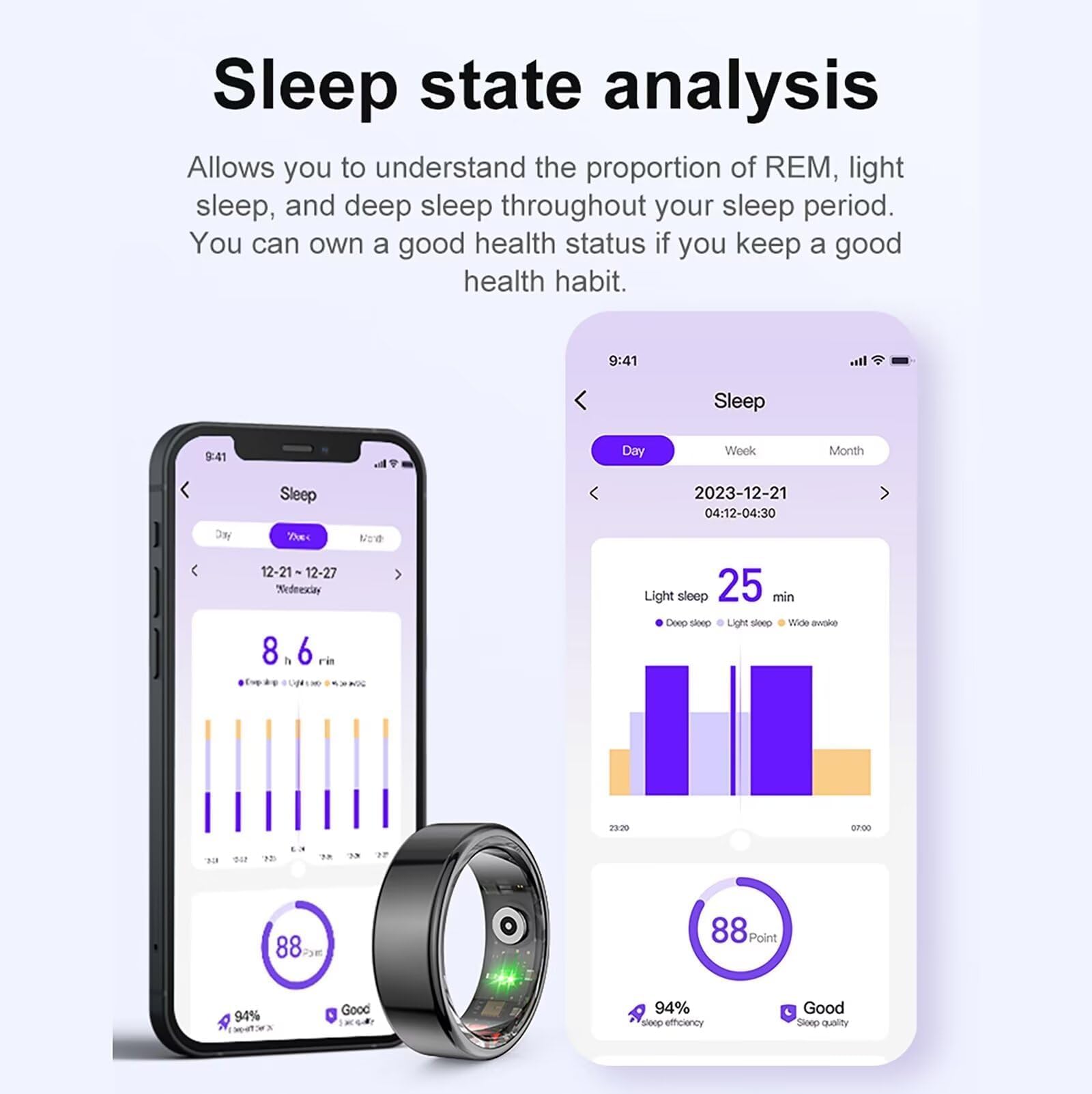 IP68 Waterproof Activity Ring Smart Ring Health & Fitness Tracker - 24/ ...